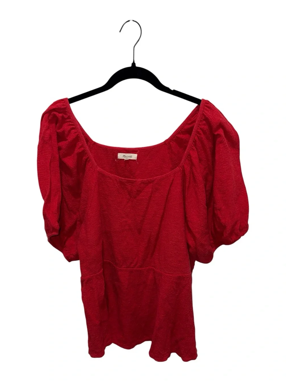 Madewell Red Puff Sleeve Square Neck Peplum Cotton Top 1X Plus Size